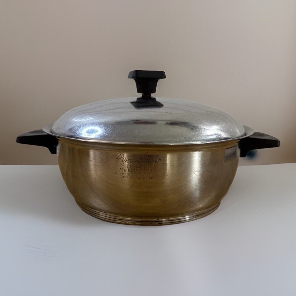 Vintage Rena Ware 18-8 Stainless Steel 3 Ply 3 QT Pan Pot w/ Lid Double Handles